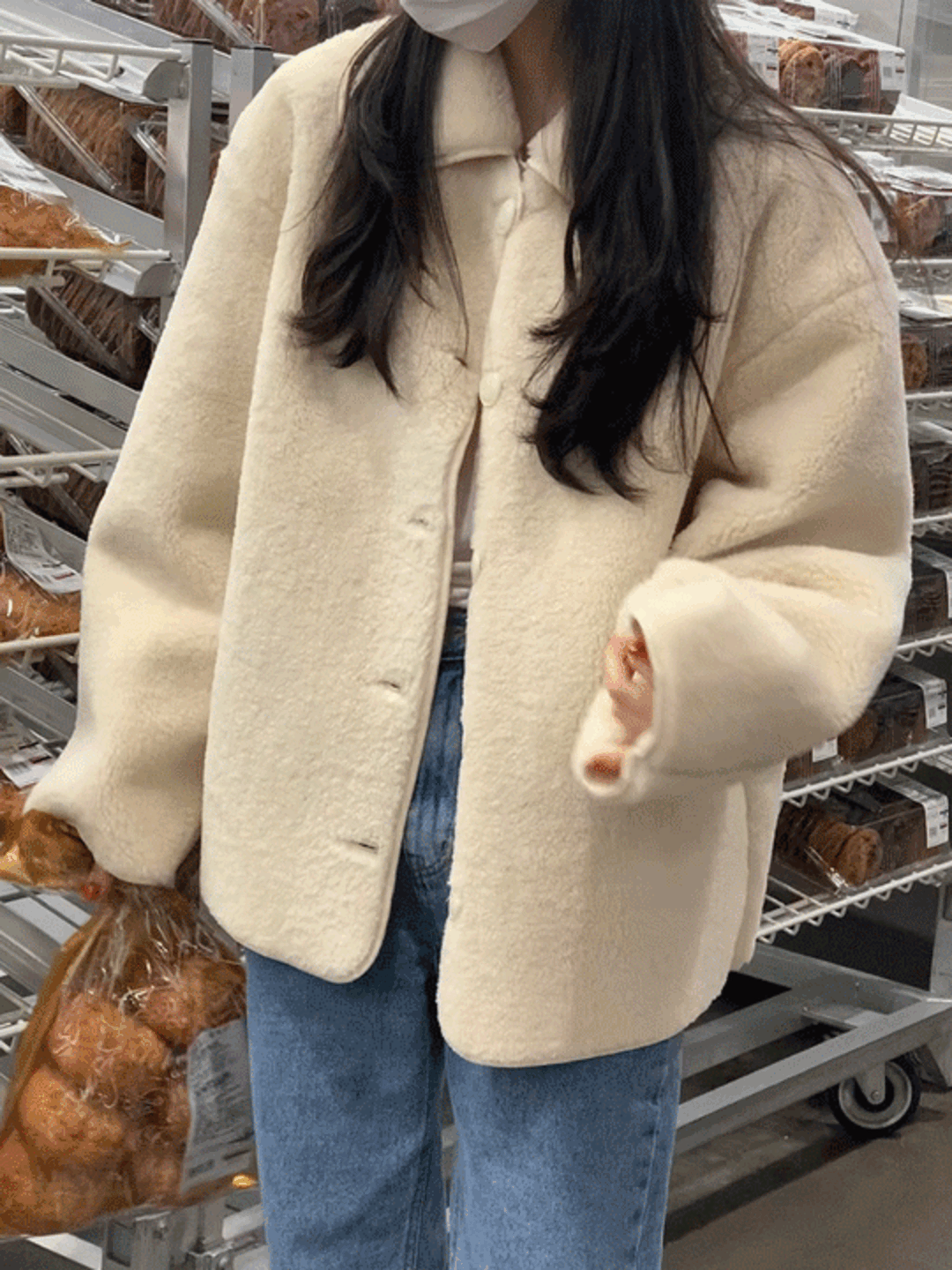 ♥주문폭주♥ 포니 양털 하프 무스탕 자켓 [ivory]